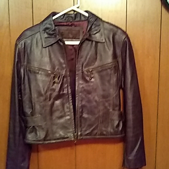 Guess Woman's Brown Leather Jacket Medium - Picture 1 of 4
